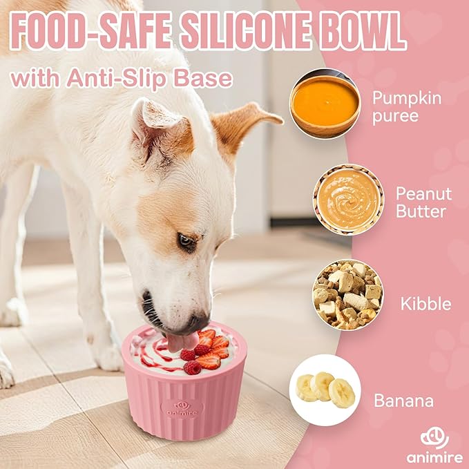 Dog Lick Bowl, Anxiety Relief Dog Licking Mat Freezer Treat Dispenser, Non-Slip Anti-Choking Silicone Slow Feeder Lick Bowl for Small Medium & Large Breed Dogs, BPA Free(Pink,M-L)