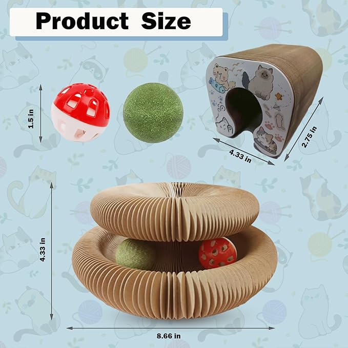 Magic Organ Cat Scratcher Adventure Toy with Bell and Catnip Balls Toys Foldable Recyclable Accordion Kitten Toy Ultimate Interactive Mental & Physical Exercise Cat Toys for Indoor Cats