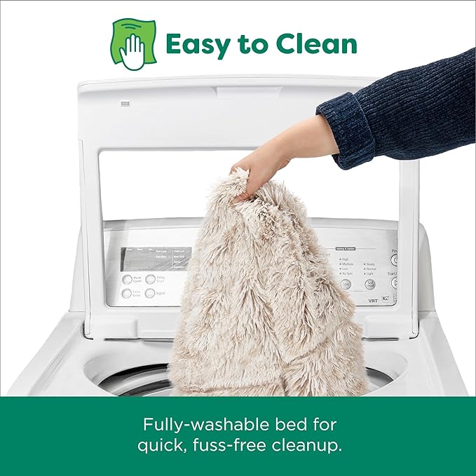 Furhaven 45" Round Calming Donut Dog Bed for Large Dogs, Refillable w/Removable Washable Cover, for Dogs Up to 90 lbs - Shaggy Plush Long Faux Fur Donut Bed - Driftwood Brown, Jumbo/XL