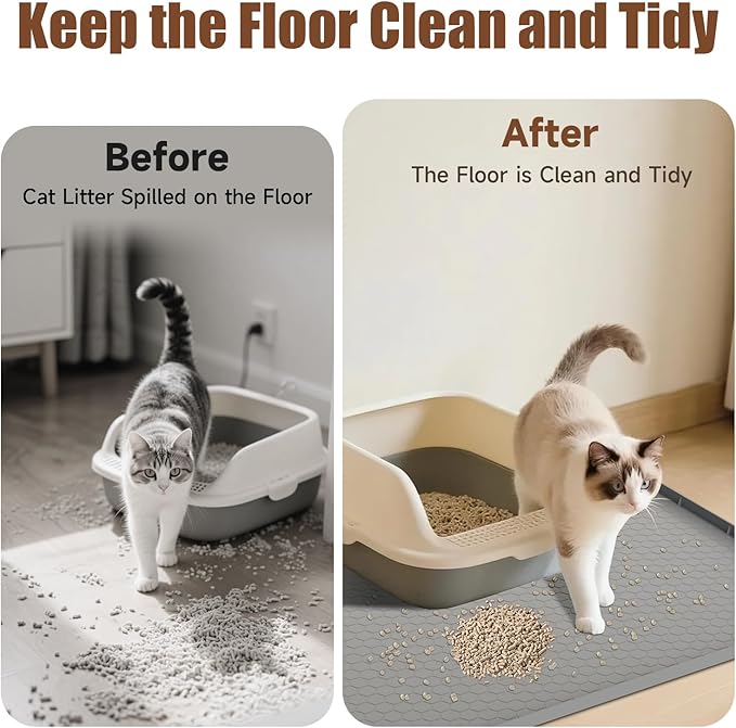 Pawinner Cat Mat for Litter Box, 40" X 28" Large Silicone Cat Litter Trapping Mat, Waterproof Kitty Litter Mat, Soft on Kitty Paws, Urine-Proof, Easy to Clean, Non-Slip Kitty Scratch Pad for Floor