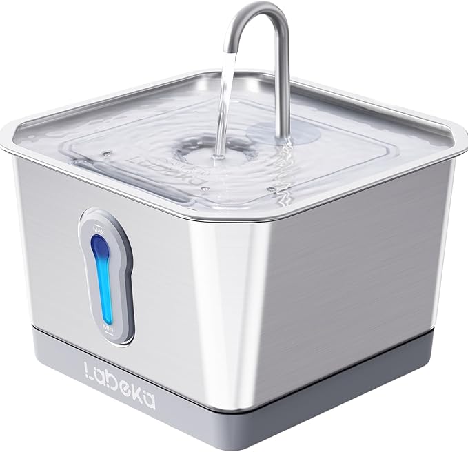 Stainless Steel Cat Water Fountain 135oz/4L:Battery Operated Wireless Cat Fountains for Drinking Indoor, Automatic Pet Water Dispenser with Ultra Quiet Pump,Multi-Filtration(2Filters)