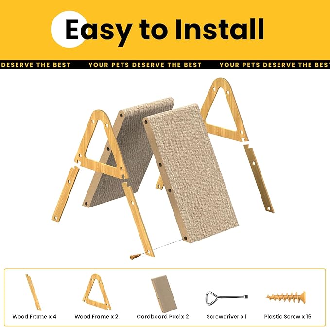 A-Frame Cat Scratching Board, Recycled Cardboard & Wood Frame, Dual-Sided Vertical Horizontal Cat Scratcher for Indoor Kittens, Xmas, Multiple Kitten Scratch Pads, Small