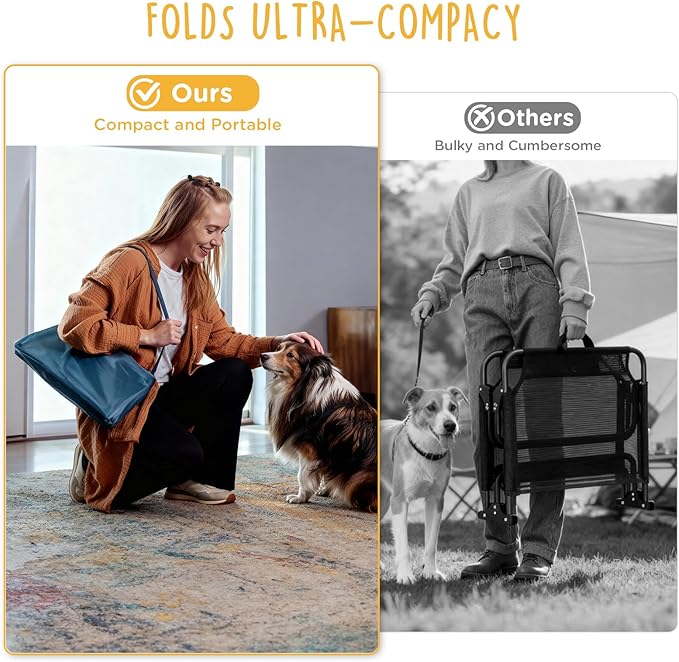 Folding Raised Dog Cot, Large Outdoor Elevated Dog Bed, Cooling Chew Proof Pet Cots Bed, Portable, Heavy Duty Up to 160 lbs, Pet Cot for Camping, Home, Dark Blue, 43"x27"x7"