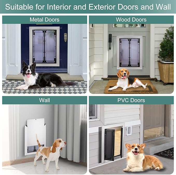Premium Large Dog Door, Aluminum Pet Door with Double Panels, Doggie Door with Automatic Closing Magnetic Flaps, Slide-in Panel & 4 Security Locks, Weather Resistant & Durable Use, Large