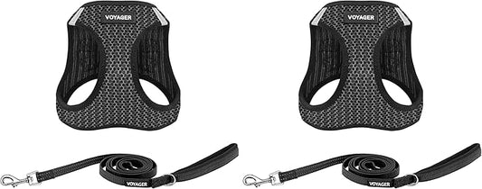 Voyager Step-in Air All Weather Mesh Harness and Reflective Dog 5 ft Leash Combo with Neoprene Handle, for Small, Medium and Large Breed Puppies by Best Pet Supplies - Gray (2-Tone), M (Pack of 2)