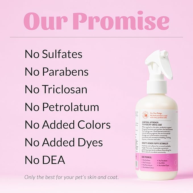 Skout's Honor Probiotic Pet Detangler Spray- Hydrating & Conditioning w/Avocado Oil, 97% Natural, Paraben & Sulfate-Free, softens for a More brushable Coat, Daily Use, 8oz, Happy Puppy, 2-Pack