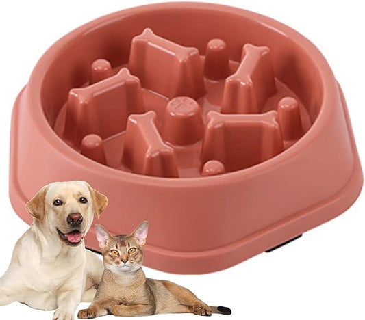 Dog Slow Feeder Bowl for Small & Medium Dogs – Anti-Choking, Non-Slip Plastic Slow Eating Dog & Cat Bowls – Puppy Bowl, Cat Food Bowl, Pet Feeder, 8.86in – Helps Prevent Bloating & Choking (Pink)