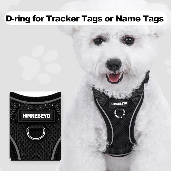 Small Dog Harness and Leash Set, No Pull Adjustable Pet Harness for Small Dogs, Breathable Mesh Rflective Dog Vest Harness (Black, XS)