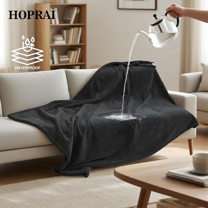 Dog Blanket, Waterproof Reversible Sherpa Fleece Throw Blanket, Furniture Cover for Bed, Couch, Sofa Protection from Liquid Pee and Pet Fur of Puppy, Cat (Gray S28*39inches)