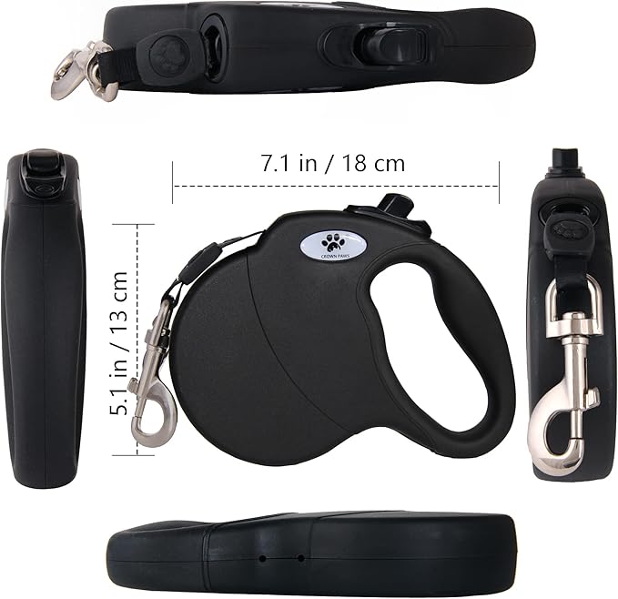 16 ft Retractable Dog Leash for Large Dogs up to 110 lbs,Tangle-Free Nylon Tape,Black L