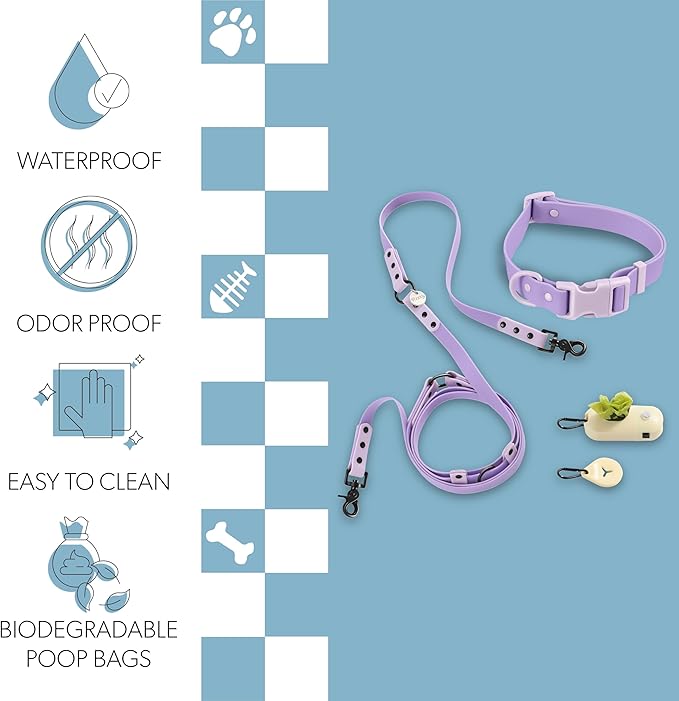 WLK1006H-5SET Luna Large 8FT Adjustable 6-in-1 Waterproof Hands-Free Leash and Collar with LED Flashlight, Bag Dispenser, and Poop Bag Holder, Bramble