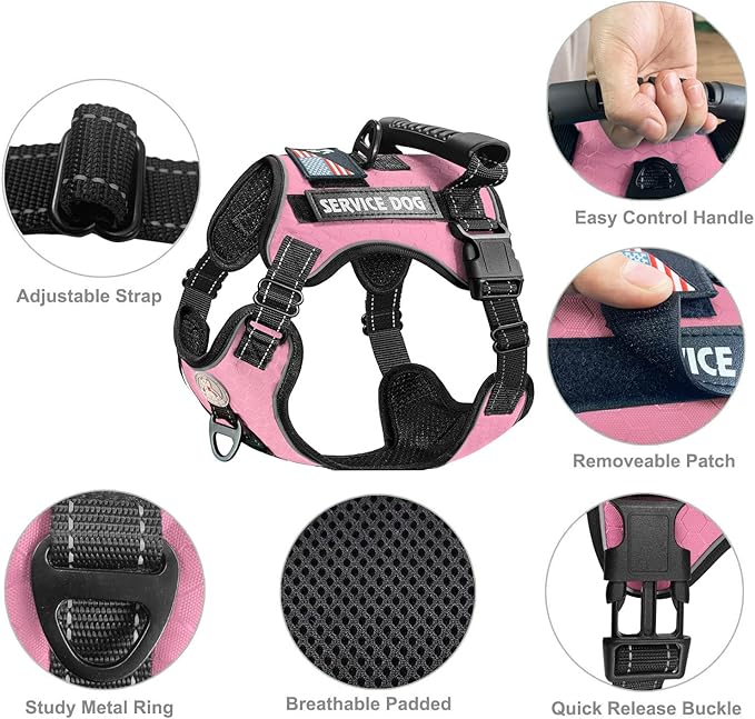 Cymiler Service Dog Vest,No-Pull Dog Harness and Leash Set,Adjustable Oxford Reflective Service Dog Vest Harness with Handle for Outdoor Walking Training,Easy Control for Small Medium Large Dogs