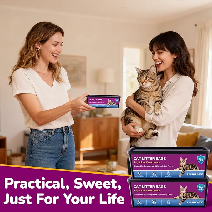 Cat Litter Refill Bags Compatible with Litter Genie Easy Roll Pail | Long-lasting Easy Roll Refill Bags 50 Count (2 Pack) | Odor Control & Plant Scented