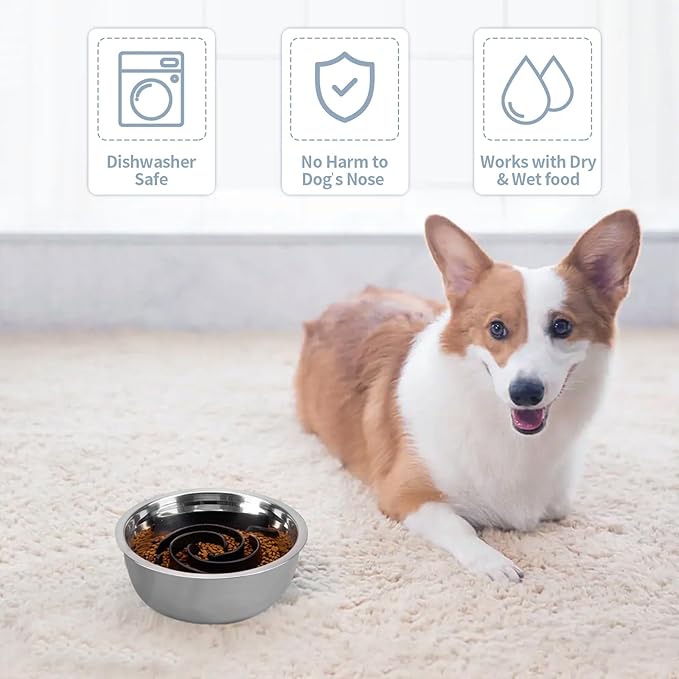 Slow Feeder Dog Bowls Insert, Bestalk Soft Silicone Slow Eating Feeder Insert with Suction Cups for Small, Medium and Large Dogs, Fit into Basic and Elevated Dog Bowls, Black