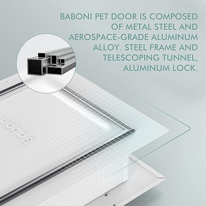 Baboni Pet Door for Wall,3-Flap,Steel Frame and Telescoping Tunnel, Aluminum Lock, Double Flap Dog Door and Cat Door, Strong and Durable (Pets Up to 40 Lb) -Medium