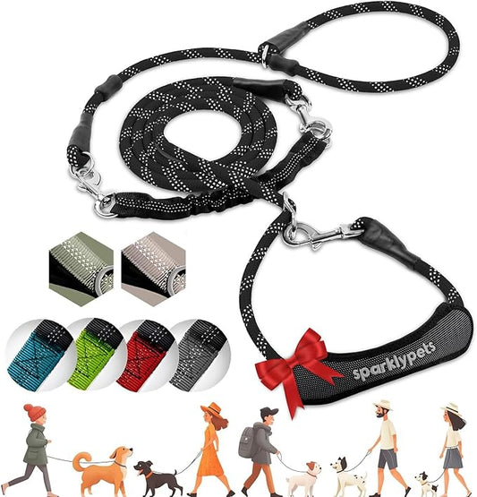SparklyPets Multifunctional Bungee Hands Free Leash with Detachable Slip Lead – Crossbody & Waist Leash for Dog Walking, Medium & Large Breeds (Black)