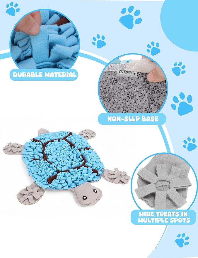 Snuffle Mat for Dogs, Turtle Design 28.8''×22.8 ''Inch Large Snuffle Mat for Dogs, Slow Feeder Dog Food Mat, Mental Stimulation Enrichment Puzzle Feeder Dog Toy for Anxiety Relief（Blue）