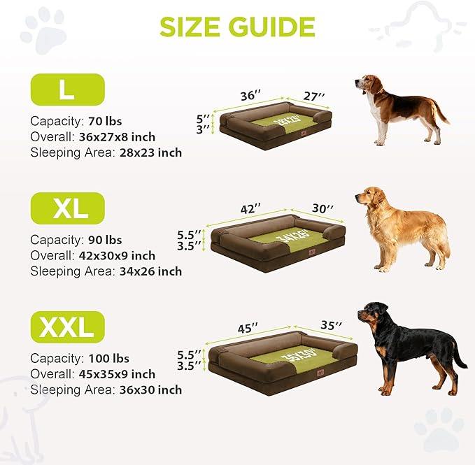 Extra Large Dog Bed, Orthopedic XL Washable Bed for Big Dog Waterproof Pet Couch Sofa Bolster with Removable Cover, Non-Slip Bottom, Tennis Ball Toy, 42x30
