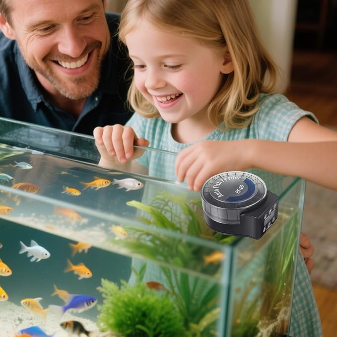 Automatic Fish Feeder - 140ml Programmable Aquarium Dispenser, Adjustable 6 Level Control, Smart Feeding Timer | Food Feeder for Axolotl Frog Shrimp Tank Desktop Home Office Aquarium Setup