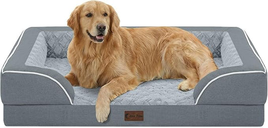 Orthopedic Dog Beds for Extra Large Sized Dogs, Waterproof Memory Foam XL Pet Bed with Sides 42x30Inch, Non-Slip and Egg-Crate Foam Big Dog Couch Bed with Removable Washable Cover, Grey