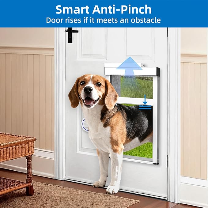 Extra-Large Electronic Dog Door,Pet Automatic Door Smart Aluminum Dog Door with Dogbell Activated Auto Lift, Lockable Weatherproof Telescoping Tunnel for Pets (XXL)