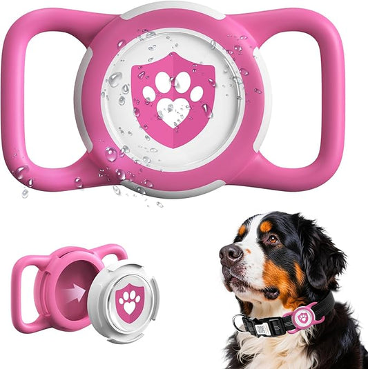Waterproof AirTag Dog Collar Holder for Apple Tracker Rose Red