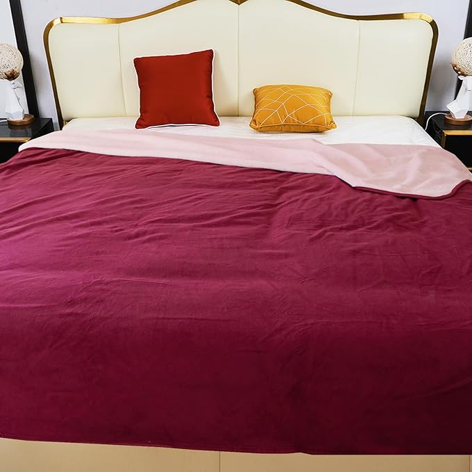 Waterproof Blanket for Bed, 80"x90" Leak-Proof Design, Reversible & Washable King Size Waterproof Blanket, Large Water Resistant Blankets, Reusable (Burgundy/Rose Pink)