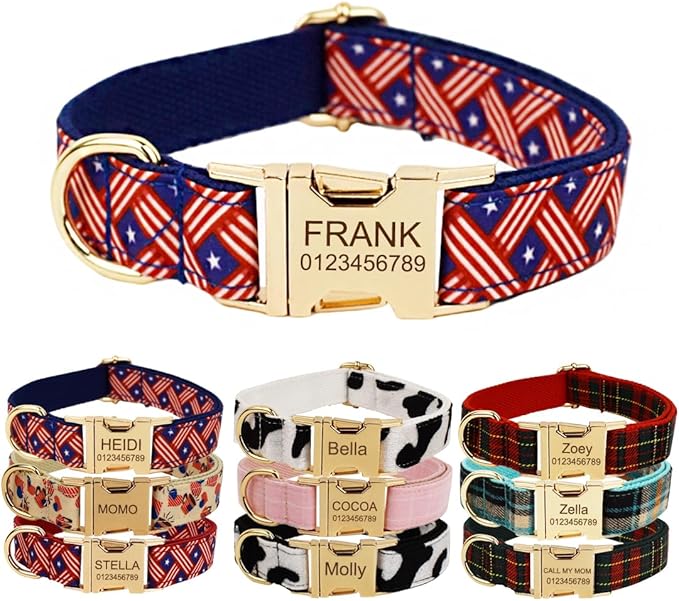 Custom Dog Collar with Metal Buckle - Pet Collars Personalized with Name and Phone Number (Christmas Style)