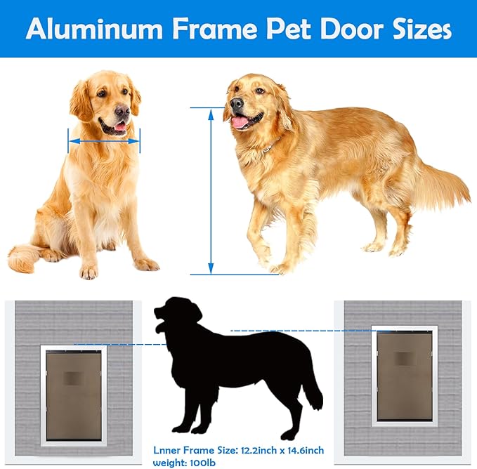 Extra Large Dog Doors with with Strong Aluminum Frame, Automatic Closing & Durable Flap for Energy Efficient, Lockable Closing Panel & Easy to Installation