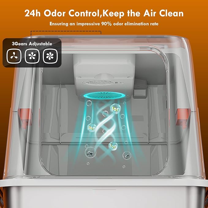 Stainless Steel Litter Box with Smart Odor Control System, XXL Extra Large Enclosed Metal Cat Litter Box with Lid for Kitty&Big Cats, High Sided Enclosure with Scoop & Stairway, Anti-Leakage-Grey