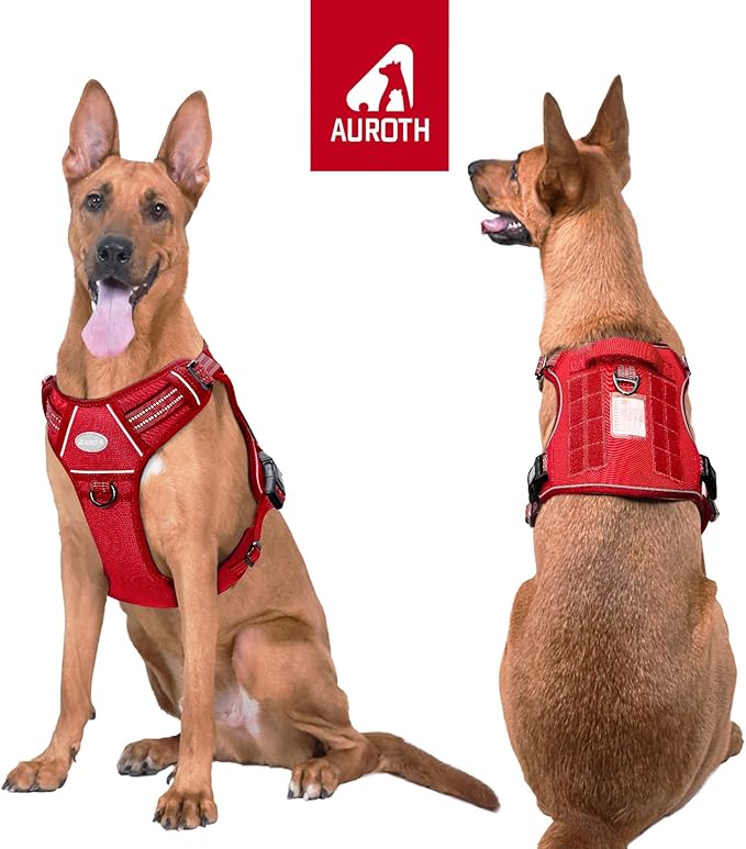 AUROTH Tactical Dog Harness for Large Dogs No Pull Adjustable Pet Harness Reflective K9 Working Training Easy Control Pet Vest Military Service Dog Harnesses Red XL