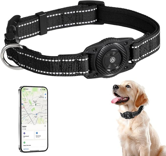 Tracking Collar for Dogs Waterproof Adjustable Air Tag Dog Collar Holder, Comfortable Dog Collars for Small Medium Large Dogs (Black, L)