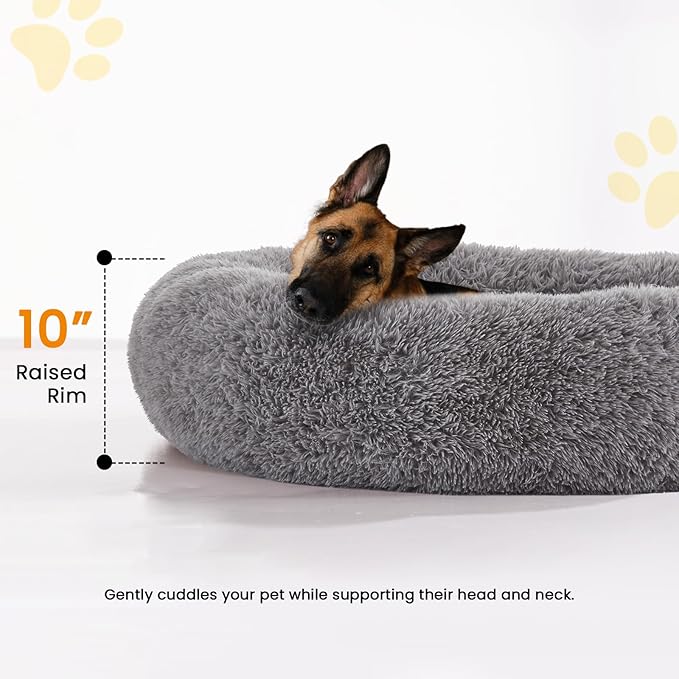 Calming Dog Bed Anti-Anxiety Donut Dog Beds for Small Medium Large Dogs,Washable Plush Fluffy Indoor Cat Kitten Round Cuddler Cushion 45"