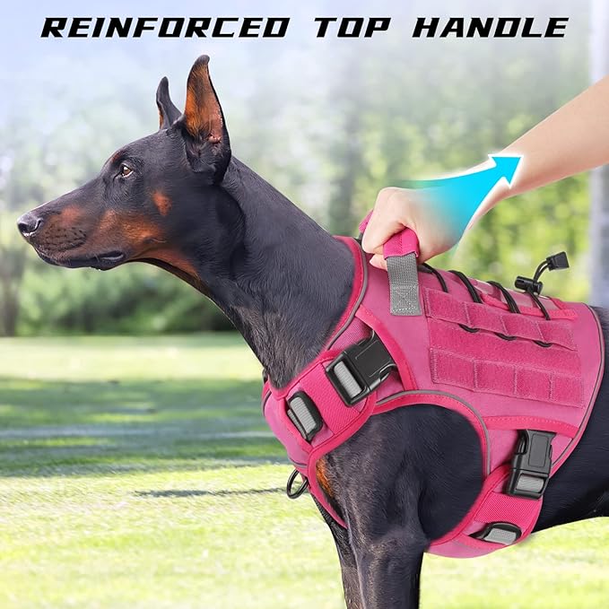 WINGOIN Pink Tactical Dog Harness with Handle Tactical Dog Harness for Large Dogs No Pull Adjustable Pet Harness Reflective K9 Military Service Dog Vest for Walking Hiking Training (L)