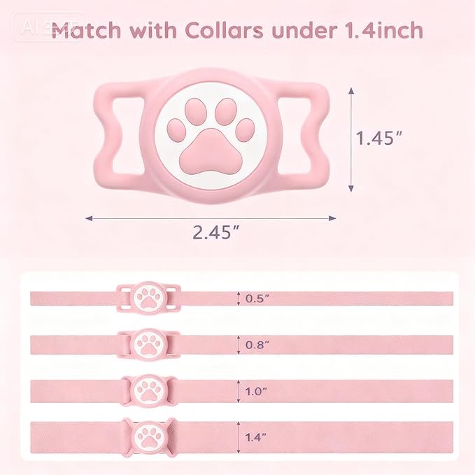 4 Pack-Waterproof Airtag Dog Collar Holder for Apple Air Tag, Silicone Dog Airtag Holder for Anti-Lost Protective Apple AirTag for Pet Collar - Fits All Width Collars (Black Pink & Green Purple)