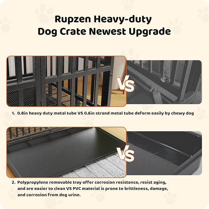 Heavy Duty Indestructible Dog Crate 48in,High Anxiety Dog Crate with Removable,Escape-Proof Double Door Dog Cage,Heavy Duty Dog Kennel Indoor with Lockable Wheels for Medium Large XL XXL Dogs