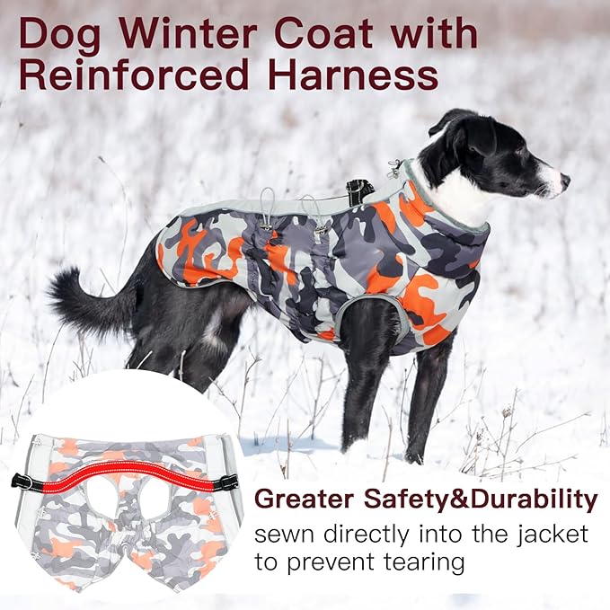 Dog Coat Winter Warm Dog Jackets for Large Dogs Reflective Snowsuit with Harness Fleece Dogs Snow Jacket Waterproof Pet Clothes for Cold Weather