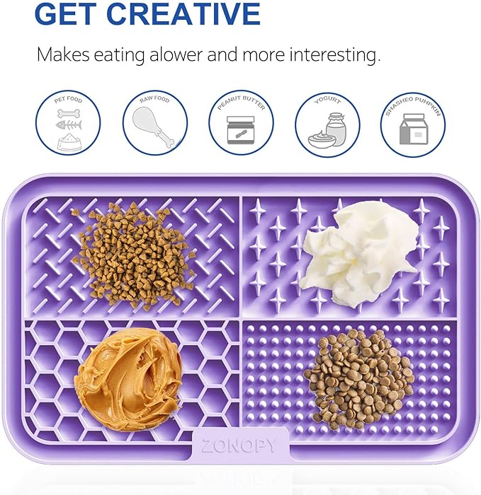 Licking Mat for Dogs & Cats with Suction Cups, 1 Pack Dog Slow Feeder Lick Pat for Anxiety Relief, Dog Toys Feeding Mat for Butter Yogurt Peanut, Pets Bathing Training Grooming Mat