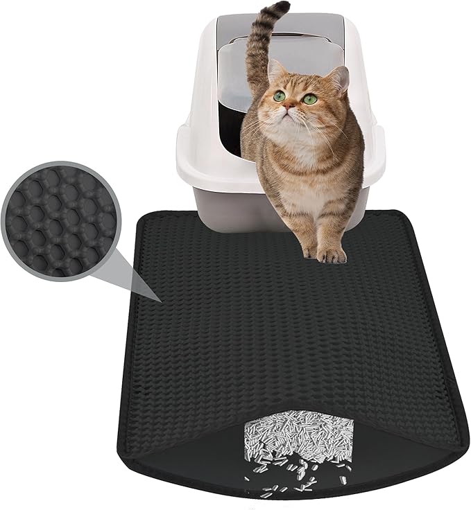 cat Litter mat (23" x 15") Black, Double Layer, Waterproof, Odor-Free, Easy to Clean