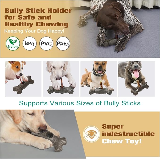 Bully Stick Holder for Dogs, Though Dog Toys for Aggressive Chewer, Sturdy Dog Chew Holder Safety Device to Prevent Choking, BPA-Free, Long-Lasting -Fits Various Bully Sticks