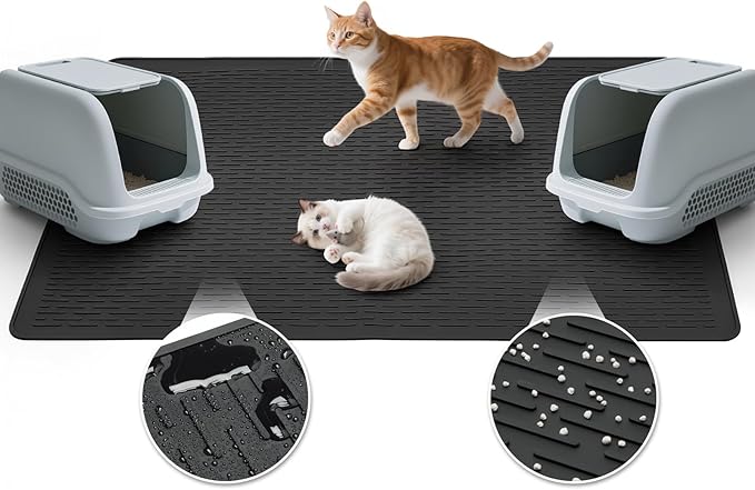 Cat Litter Mat,39x27in Waterproof Litter Mat,Large Rubber Litter Box Mats Easy to Clean,Washable Soft Cat Litter Mats Litter Trapping Mat,Indoor Floor XL Kitty Litter Mats-Black