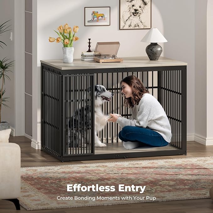 Lyromix 54" Dog Crate Furniture with Foldable Door, XXL Dog Crates for Large Dogs, Wooden Decorative Dog Cage Kennel Indoor End Table, Grey