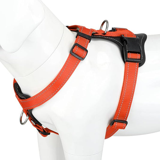 Plutus Pet Adjustable No Pull Dog Harness with Leather Accents, Heavy Duty Reflective Nylon Vest for Training, Hiking, Easy Walk Harness for Small, Medium, Large Dogs (Orange, S)