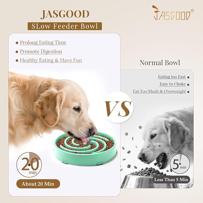 JASGOOD Slow Feeder Dog Bowl - Anti-Gulping, Prevents Bloat & Choking, Healthy Design for Large & Medium Dogs