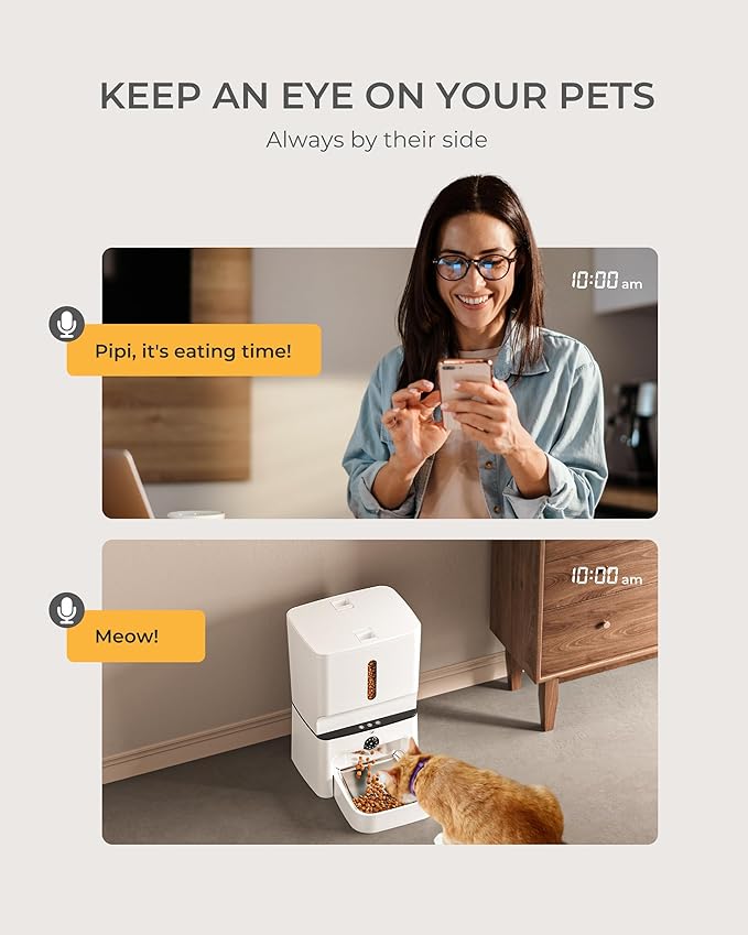 Automatic Cat Feeder with Camera, 7L Timed Dog Feeders, Adjustable Camera, 1080P HD Night Vision, Automatic Dog Feeder, 5G WiFi Cat Food Dispenser with 2-Way Audio, Low Food & Motion Alerts