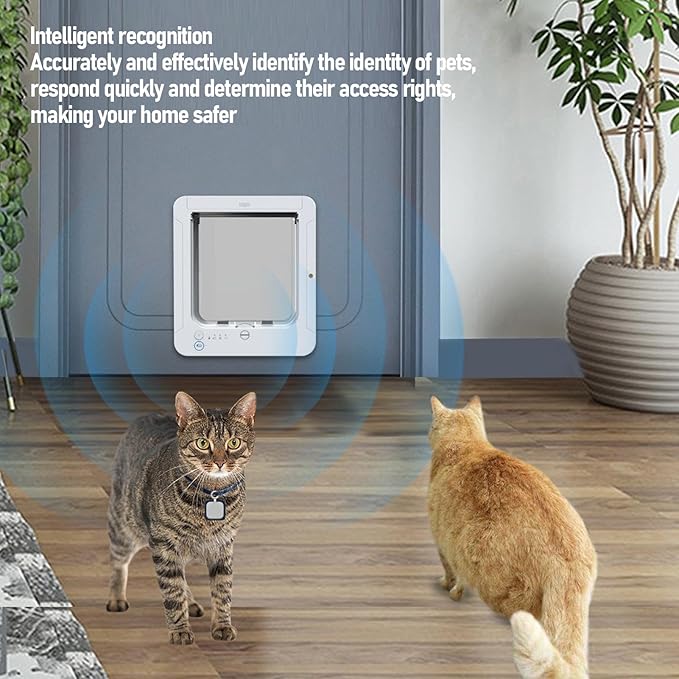 Smart Cat Door Automatic Sensing with Collar Activated, 4-Way Locking Pet Door for Interior & Exterior Use with Safety Mechanisms