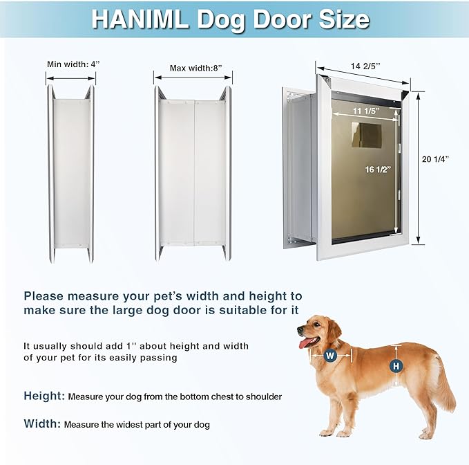 Aluminum Large Dog Door for Thick Wall Telescoping Tunnel Doggies Door Heavy Duty Aluminum Doggy Door Energy Efficient Double Flaps Pet Door for Medium Large Dogs,Pets Up to 220 Lb,Lockable