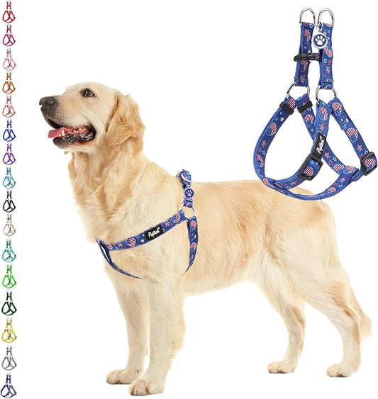 PUPTECK No Pull Dog Harness Soft Adjustable Basic Nylon Step in Puppy Vest Outdoor Walking with ID Tag, American Flag, L