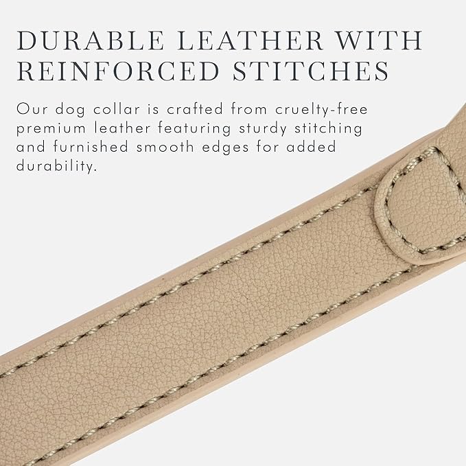 NINA WOOF Cupertino Dog Collars, Harnesses & Leashes Made from Vegan Leather with Dog Tracker Device Holder Adjustable Dog Collar - Color Beige, Large