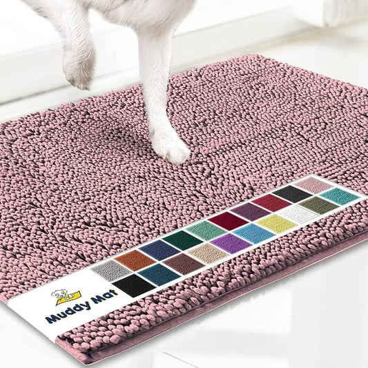 Muddy Mat® | Super Absorbent Door Mat Indoor, Microfiber Quick Dry Chenille Entryway Rug, Non-Slip Front Door Mat, Indoor Mats for Entryway, Machine Washable Pet Rug, Pink 19"x30"